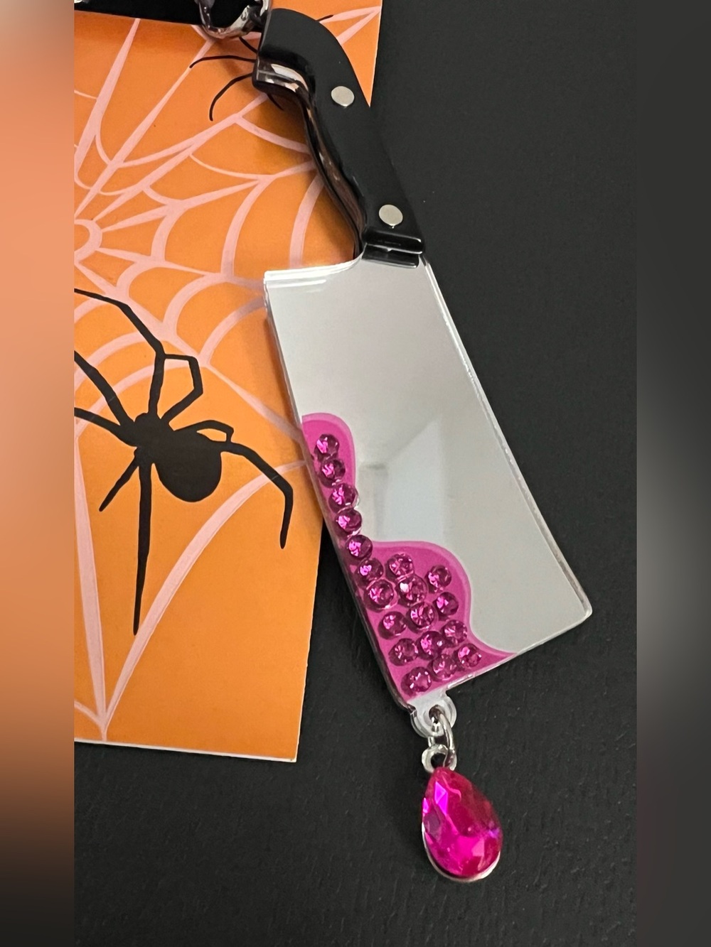 Betsey Johnson Black & Pink Cleaver Dangle Earrings - Picture 15 of 16